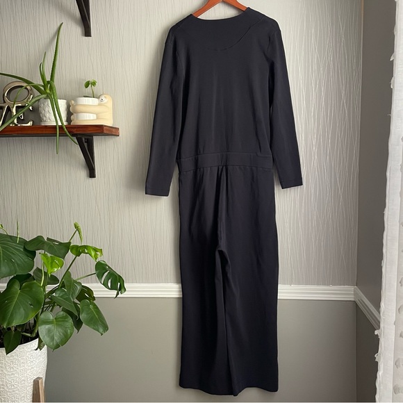 COS navy blue jersey knit faux wrap jumpsuit size large - Picture 7 of 11